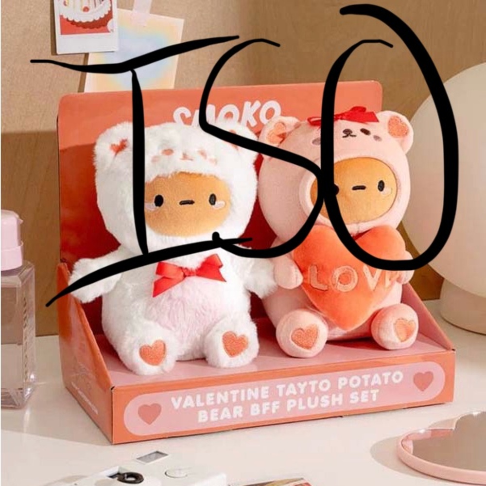 ISO Valentine Tayto Potato Bear BFF Plush Set - Pink & White